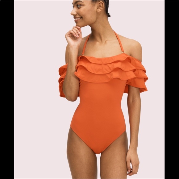 kate spade Other - Kate Spade Palm Beach Ruffle Off The Shoulder One-Piece Swimsuit Hot Cherry